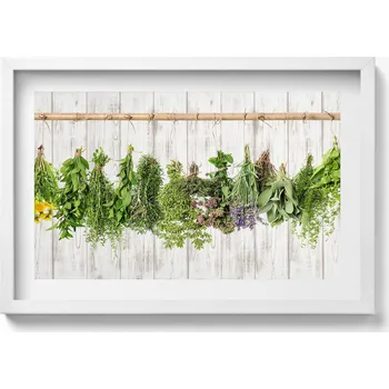 Obraz Elegantní obraz do obývacího pokoje v bílém rámu Sušené bylinky a rostliny 60x40 cm