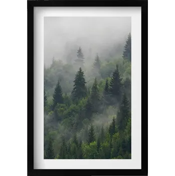 Obraz Nástěnný dekorativní foto obraz v černém rámu Krajina lesa v mlze 40x60 cm