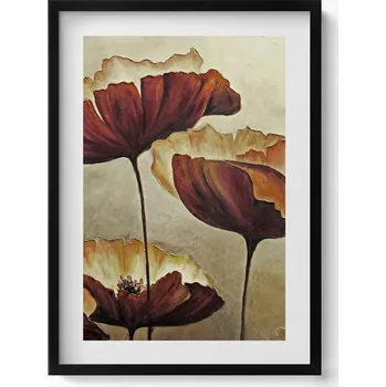 Obraz Nástěnný dekorativní obraz v černém rámu s grafikou Malované máky 50x70 cm