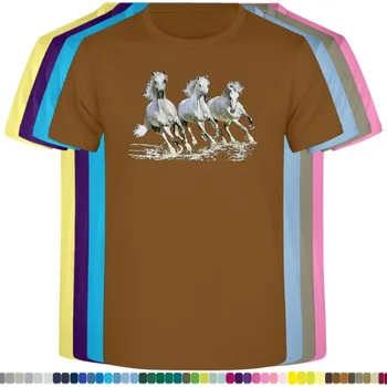 Pánské tričko panske-levne-bavlnene-tricko-potisk-tri-bile-kone Barva: Brown - hnědá, velikost: S