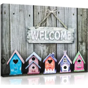 Obraz OBRAZ NA PLÁTNĚ CANVAS 60x40 DOMEČKY WELCOME PRKNA