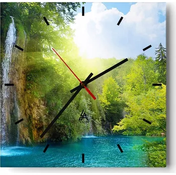 Hodiny Velké nástěnné hodiny 40x40 Vodopád Skleněné hodiny Čtvercové Tiché