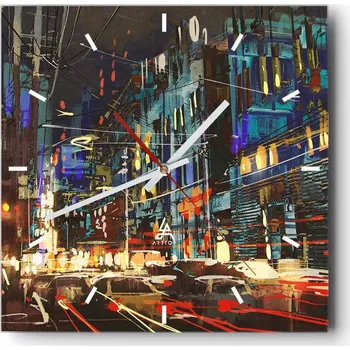 Hodiny Velké nástěnné hodiny na zeď 40x40 Město Skleněné hodiny Čtvercové Tiché