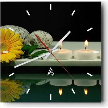 Hodiny Velké nástěnné hodiny na zeď 40x40 Květiny Skleněné hodiny Čtvercové Tiché