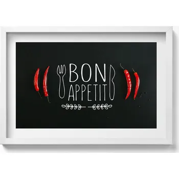 Obraz Dekorativní obraz v bílém rámu na zeď do obýváku Nápis Dobrou chuť 60x40 cm
