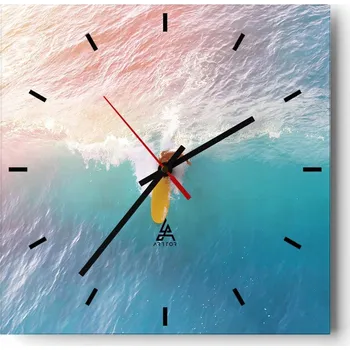 Hodiny Velké nástěnné hodiny na zeď 40x40 Surfing Skleněné hodiny Čtvercové Tiché