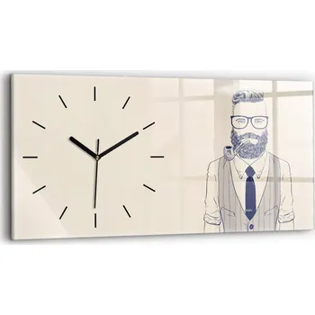 Hodiny Skleněné nástěnné hodiny do kanceláře se vzorem Muž s vousy a dýmkou 60x30 cm