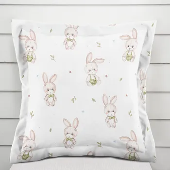 Povlak na dekorativní polštářek Dětský bavlněný povlak na polštář s lemem Sandra SA-401 Zajíčci na bílém 35 x 45 cm