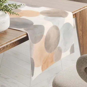 ubrus Sametový běhoun na stůl Tamara TMR-047 Šedo-béžová kola na smetanovém 20x140 cm