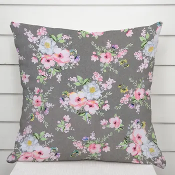 Povlak na polštářek Bavlněný povlak na polštář Sandra SA-553 Růžové květiny na šedém 40 x 60 cm