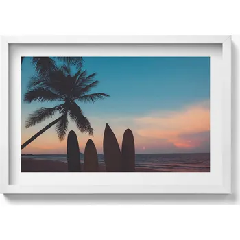 Obraz Dekorativní nástěnný obraz v bílém rámu Surfing na tropické pláži 60x40 cm