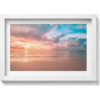 Obraz Obraz s grafikou v bílém rámu Romantický západ slunce nad mořem 30x20 cm