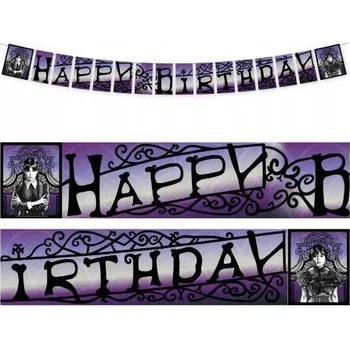 PAPÍROVÁ GIRLANDA WEDNESDAY ŠŤASTNÉ NAROZENINY 200X18.5CM NAROZENINOVÁ