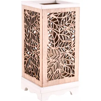 Obraz Dřevěná LED dekorativní lucerna bílá, béžová 12,5 x 24 cm obývací pokoj terasa