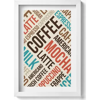 Obraz Závěsný obraz rámeček bílé barvy Nápisy do kuchyně – název kávy 20x30 cm