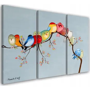 Obraz OBRAZ TRYPTYCH Barevní Ptáci 60x40