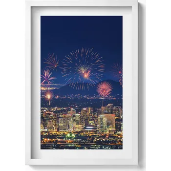 Obraz Ozdobný nástěnný obraz v bílém rámu s grafikou Město Phoenix v noci 40x60 cm
