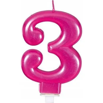Dortová svíčka NAROZENINOVÁ SVÍČKA ČÍSLICE 3 RŮŽOVÁ METALICKÁ 8 CM NAROZENINY