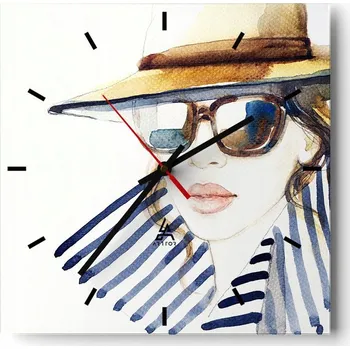 Hodiny Velké nástěnné hodiny na zeď 40x40 Žena Skleněné hodiny Čtvercové Tiché