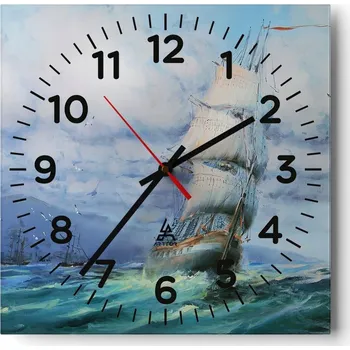 Hodiny Kuchyňské nástěnné hodiny 30x30 Plachetnice Skleněné hodiny do obýváku Moderní Tiché