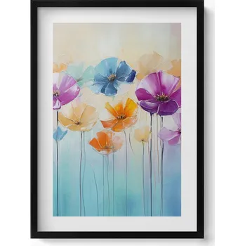 Obraz Obraz v černém rámu dekorace na zeď Malované barevné květiny 50x70 cm