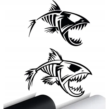 Samolepicí dekorace na vozidlo 2x NÁLEPKA na auto PIRANĚ KOSTI SKELET 15x11