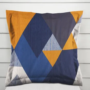 Povlak na polštářek Bavlněný povlak na polštář s lemem Sandra SA-390 Modro-béžovo-oranžové trojúhelníky 40 x 40 cm