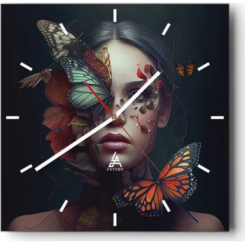 Hodiny Nástěnné hodiny do kuchyně 30x30 Motýli Stylové hodiny na skle Loft Tiché