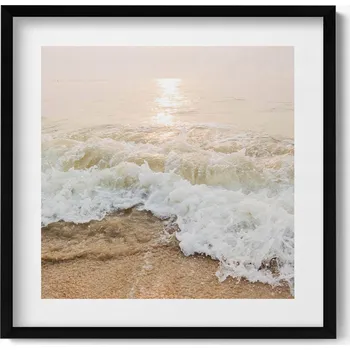 Obraz Elegantní obraz v černém rámu Vlny na pláži v sépiové barvě 50x50 cm