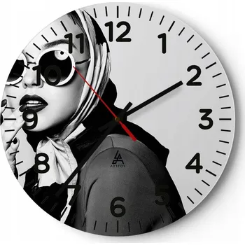 Hodiny Nástěnné hodiny do obýváku 40x40 Žena Kulatý Skleněné hodiny Loft Tiché