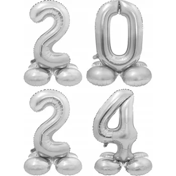Balónek Silvestr 2023/2024 Stříbrné balónky stojící 72 cm 4 ks