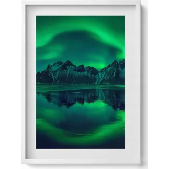Obraz Obraz v bílém rámu do obýváku Polární záře - zrcadlový odraz 50x70 cm