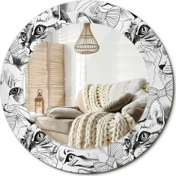 Zrcadlo Dekorativní kulaté nástěnné zrcadlo s potiskem na skle Loft Kočky průměr 50 cm