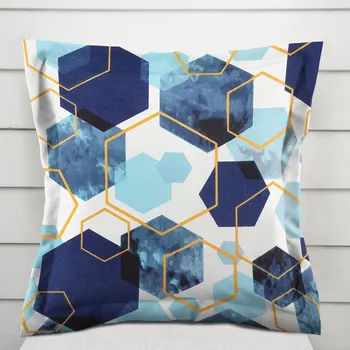 Povlak na polštářek Bavlněný povlak na polštář s lemem Sandra SA-574 Modré hexagony na bílém 40 x 60 cm