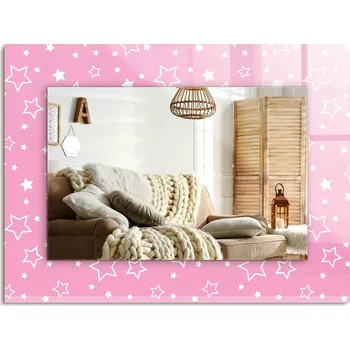 Zrcadlo Zrcadlo s potiskem do koupelny v předsíni Růžové hvězdičky 80x60 cm
