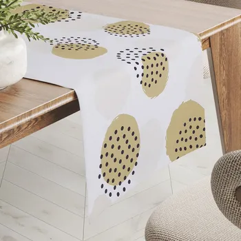 ubrus Teflonový běhoun na stůl TF-059 Okrová a světle meruňková puntíková kola na bílém 20x120 cm