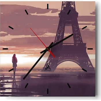 Hodiny Velké nástěnné hodiny na zeď 40x40 Město Skleněné hodiny Čtvercové Tiché