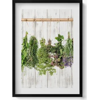 Obraz Obraz v černém rámu dekorace na zeď Sušené byliny a rostliny 50x70 cm