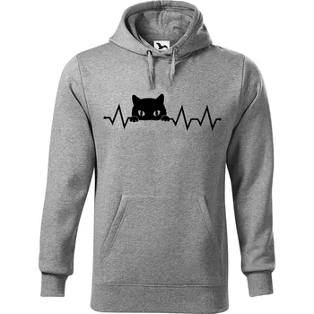 Pánská mikina DOBRÝ TRIKO Pánská mikina s potiskem Tep kočka Velikost pánské mikiny: 5XL, Barva: Tmavě šedý melír