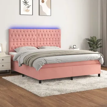 Postel vidaXL Box spring postel s matrací a LED 160x200 cm samet [3136313] Barva: Růžová