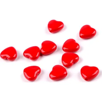 Dětské navlékací korálky Plastové korálky srdce 12x13 mm, Balení 10 ks, Varianta červená