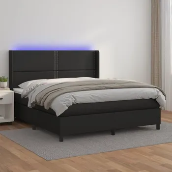 Postel vidaXL Box spring postel s matrací a LED 180x200cm umělá kůže [3139337] Barva: Černá