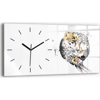 Hodiny Moderní skleněné hodiny s grafikou na zeď 60x30 cm Gepard v kruhu
