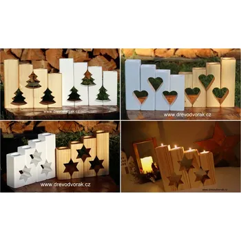 Svícen Čtyřdílné vyřezávané svícny (adventní) Barevné provedení: Bílý, Varianta: Srdce