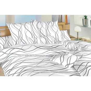 Bytový textil Bavlněné povlečení - vlny tmavěšedé na bílém - na niť. knoflíky