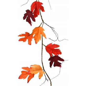 umělá květina Girlanda z umělých listů PODZIMNÍ LISTÍ oranžové červené 150 cm