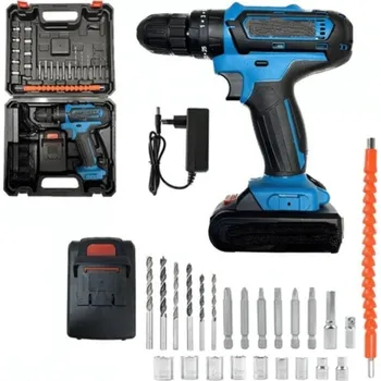 Výkonná AKU vrtačka s příslušenstvím – 2x baterie 21V, bity, vrtáky, klíče