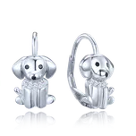 0155 MINET Dětské stříbrné náušnice pejsci s černými a bílými zirkony
