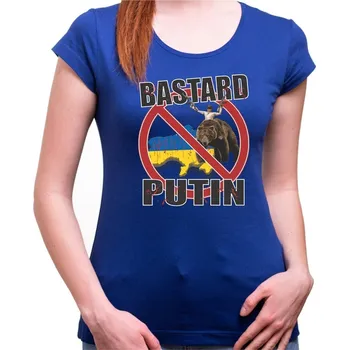 Dámské tričko Tričko Ukrajina Bastard Putin dámské - velikost M, Barva Modrá