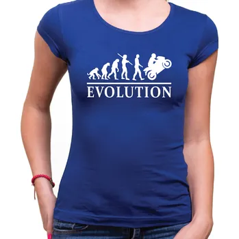 Dámské tričko Tričko Evoluce Motorka dámské - Barva Modrá